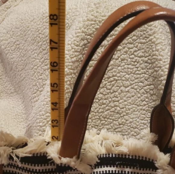 Clarks Blue White Fringed Leather Purse Tote Shoulder Bag EUC - Picture 7 of 8